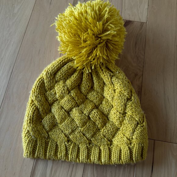Oversize Pompom Hand Knit Handmade Slouchy Toque Beanie Cable Mustard Yellow - Picture 2 of 2